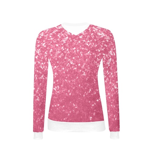 Magenta light pink red faux sparkles glitter Women's All Over Print V-Neck Sweater (Model H48)
