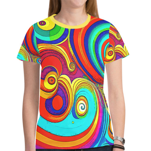 Colorful Groovy Rainbow Swirls New All Over Print T-shirt for Women (Model T45)