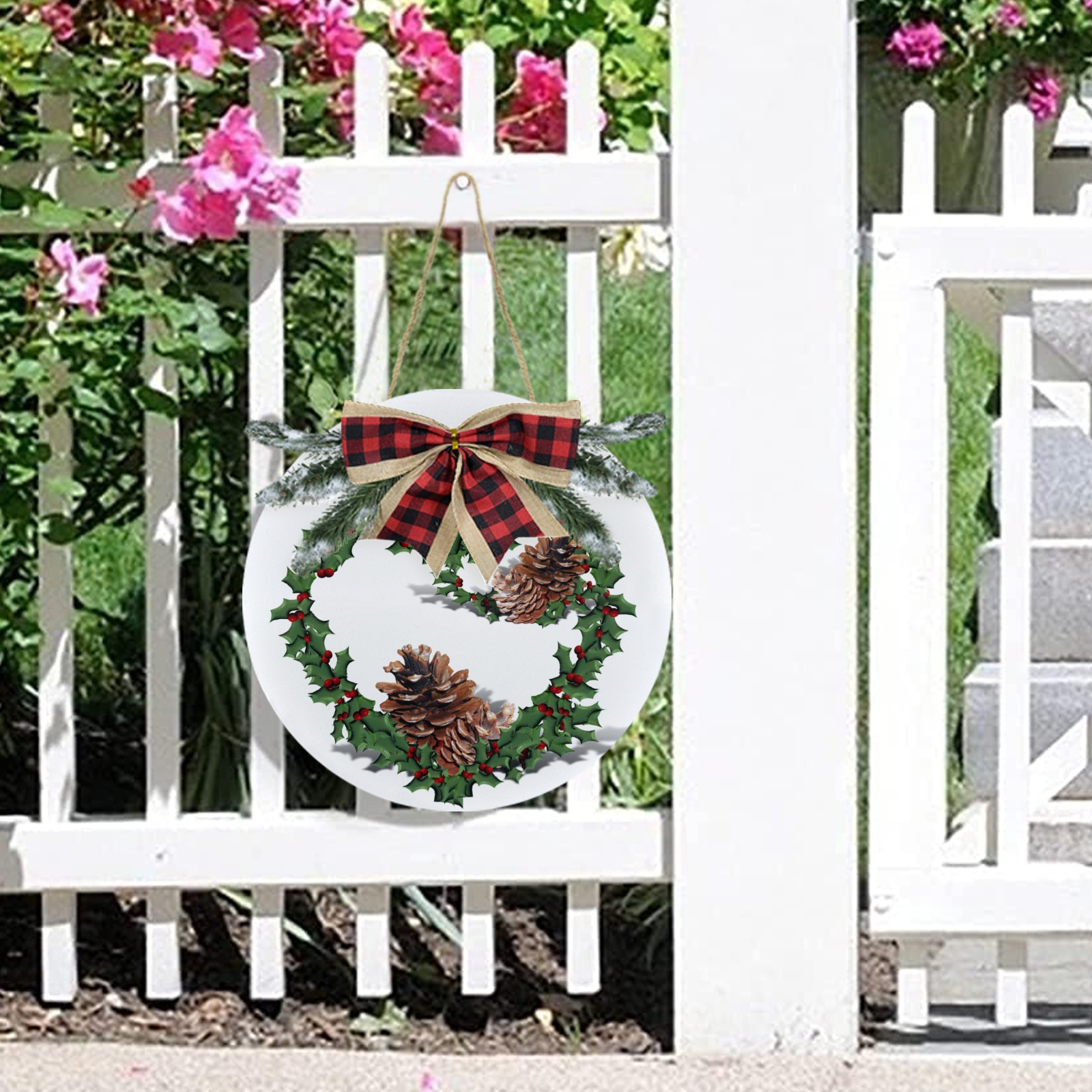 Pine Cones Christmas Wreath Christmas Door Hanger (11.8inch)