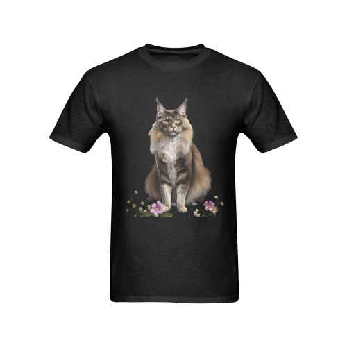 Maine coon cat on a  black background Men's T-Shirt in USA Size (Front Printing Only)