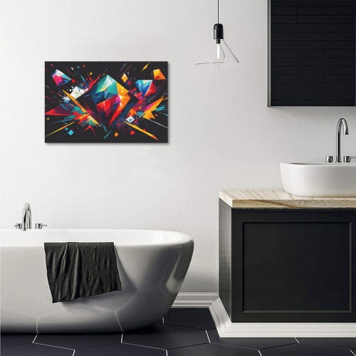 Cool diamond abstract shapes. Elegant art on black Upgraded Canvas Print 18"x12"