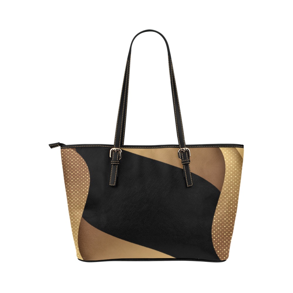 Leather Handbag Tote Heather Gold  & Black Leather Tote Bag/Large (Model 1651)