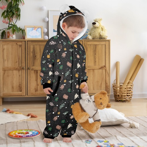 Lucky nature in space I One-Piece Zip up Hooded Pajamas for Little Kids