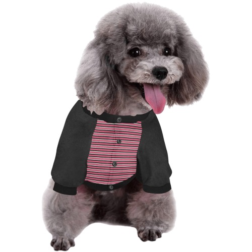 Magenta, Black and White Stripes Pet Dog Round Neck Shirt