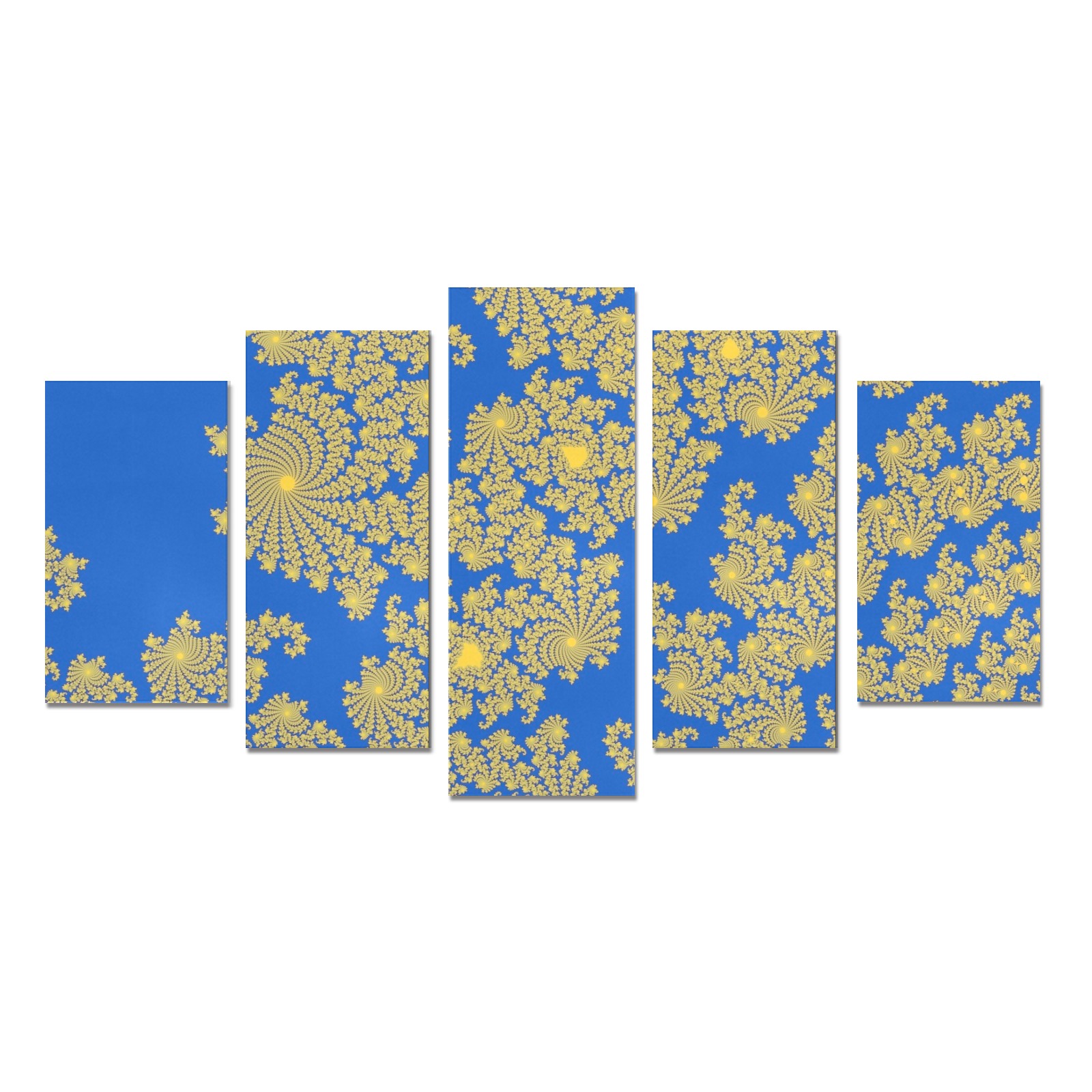 Classic Yellow Fractal on Blue Canvas Print Sets A (No Frame)