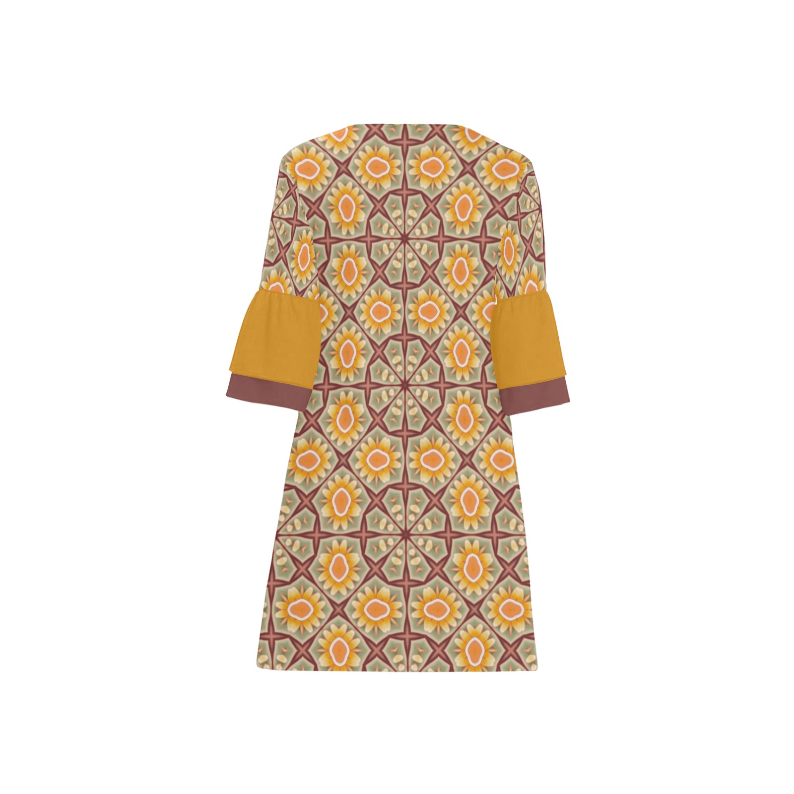 Geometric Abstract Fall Colors - Repper Half Sleeves V-Neck Mini Dress (Model D63)