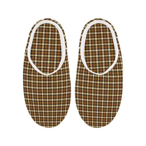 Autumn Brown Beige Plaid Women's Non-Slip Cotton Slippers (Model 0602)