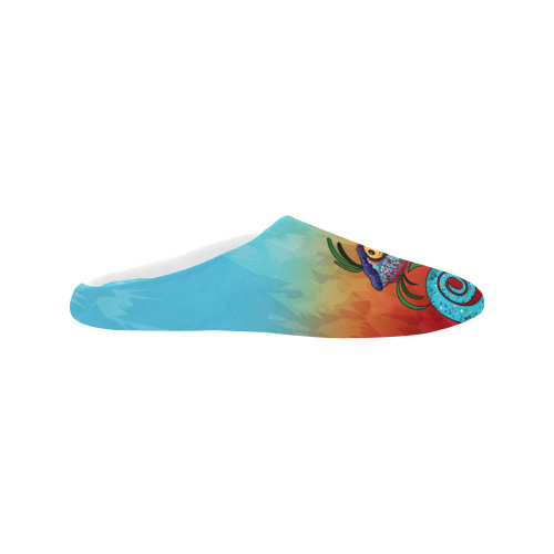 Rainbow Chameleon Women's Non-Slip Cotton Slippers (Model 0602)