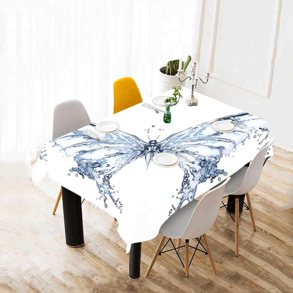 Blue Butterfly Cotton Linen Tablecloth 52"x 70"