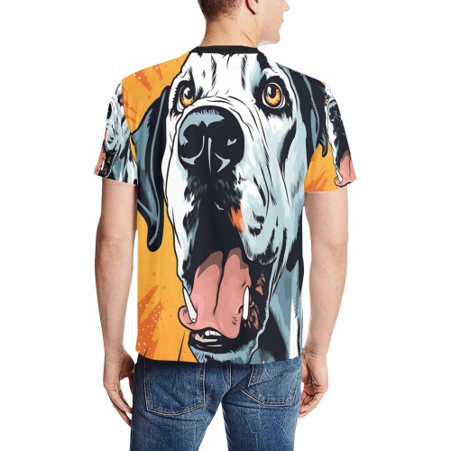 Great Dane Pop Art Men's All Over Print T-Shirt (Solid Color Neck) (Model T63)