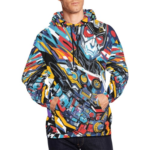 Cyborg warrior futuristic geometrical abstract art All Over Print Hoodie for Men (USA Size) (Model H13)