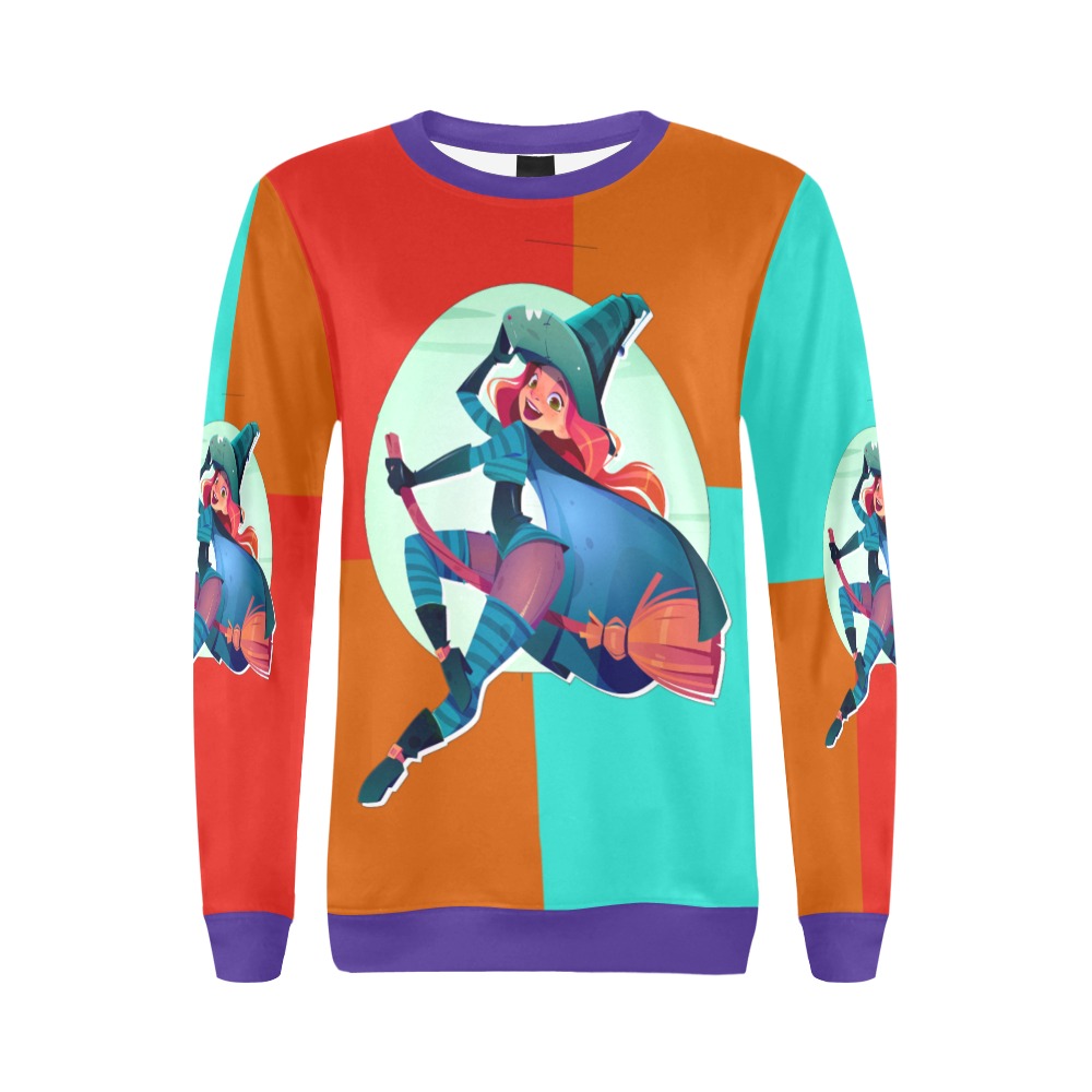 Sexy witch flying on broom Collectable Fly All Over Print Crewneck Sweatshirt for Women (Model H18)