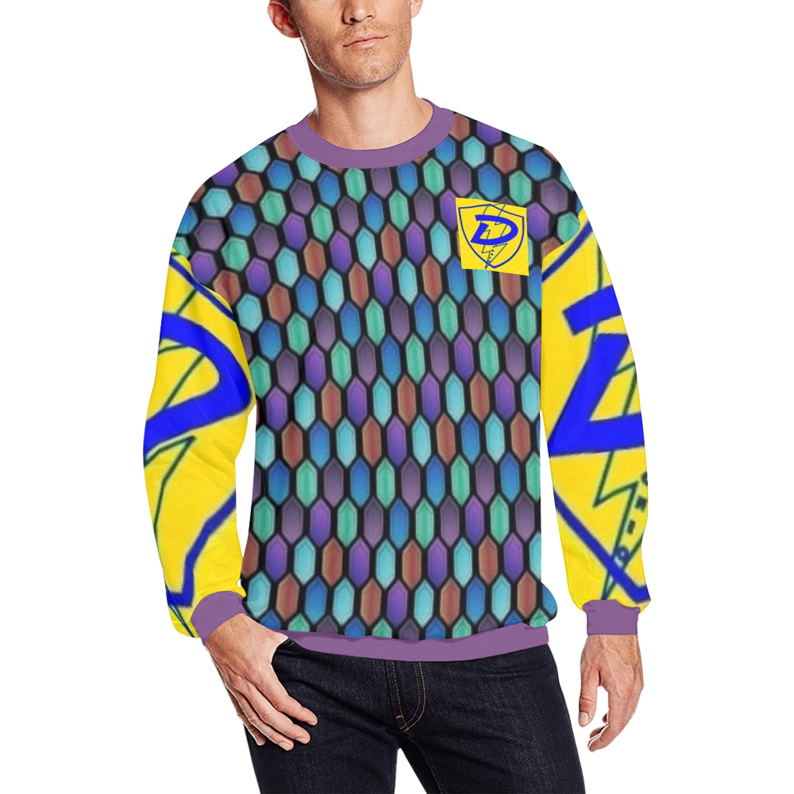 DIONIO Clothing - Motorcycle Fetish Multi-color Diamond Sweatshirt (Multi-color) Men's Oversized Fleece Crew Sweatshirt (Model H18)