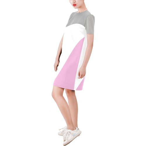 vestido tricolor pastel Short-Sleeve Round Neck A-Line Dress (Model D47)