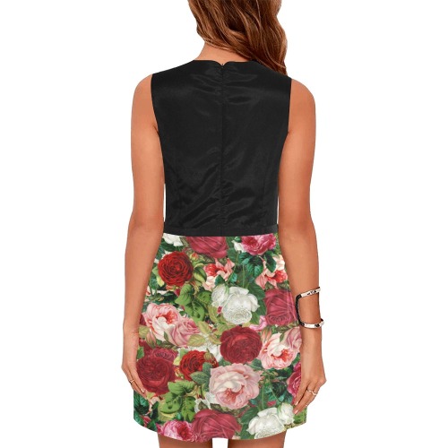 Vintage Flowers With Black Eos Women's Sleeveless Dress (Model D01)