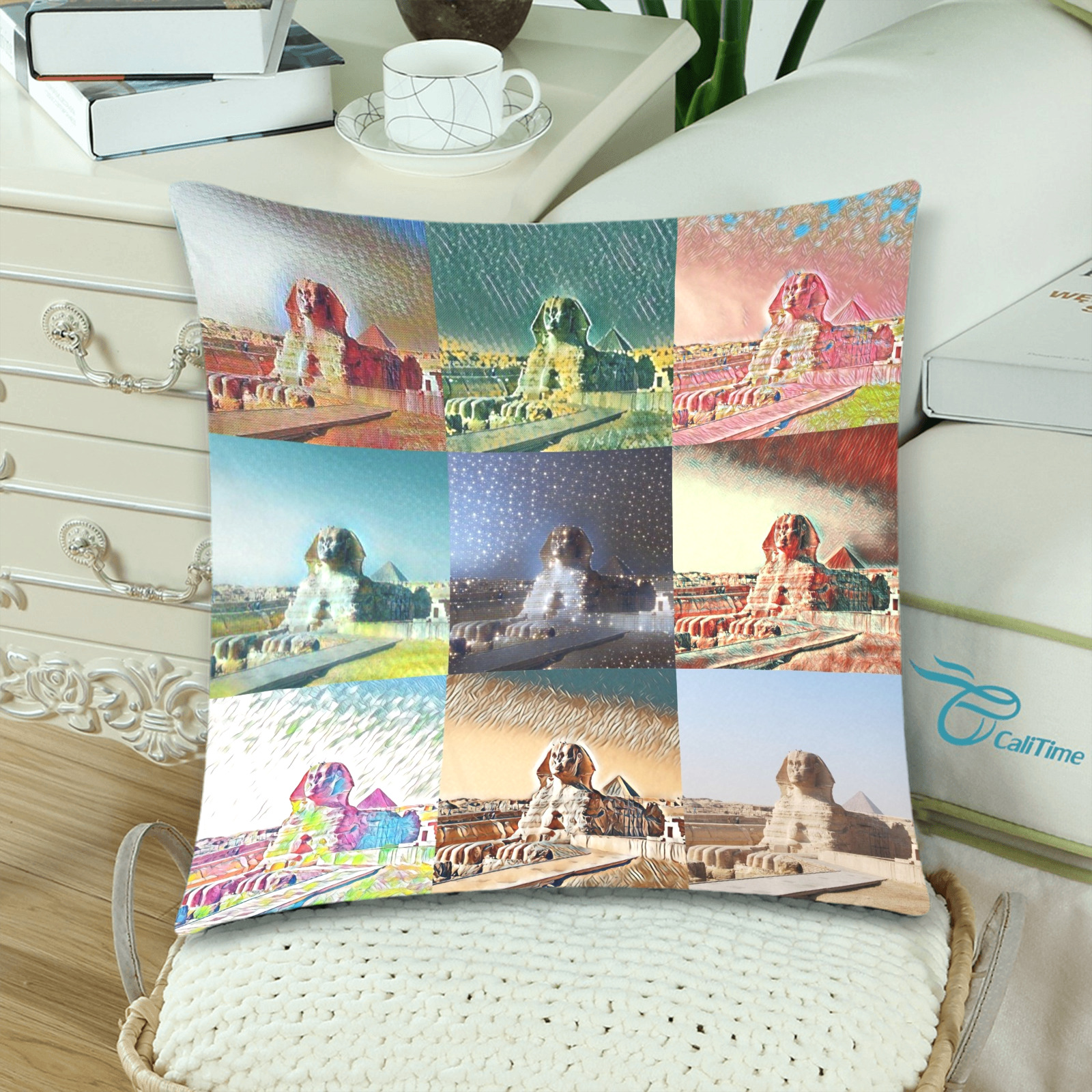 The Sphinx, Giza, Egypt Collage Custom Zippered Pillow Cases 18"x 18" (Twin Sides) (Set of 2)
