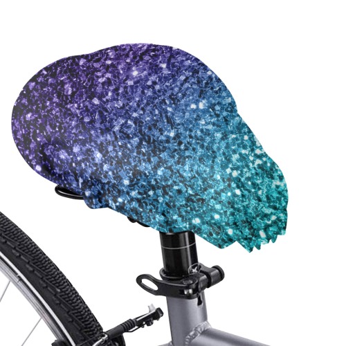 Aqua blue ombre faux glitter sparkles Waterproof Bicycle Seat Cover