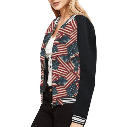 Patriotic USA American Flag Art Vest Style All Over Print Bomber Jacket for Women (Model H21)