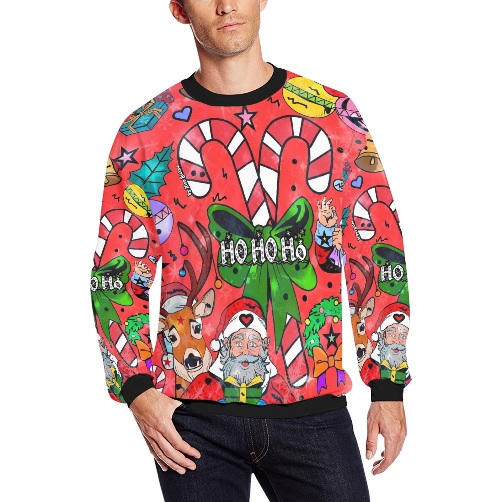 Hohoho Christmas by Nico Bielow Men's Oversized Fleece Crew Sweatshirt (Model H18)