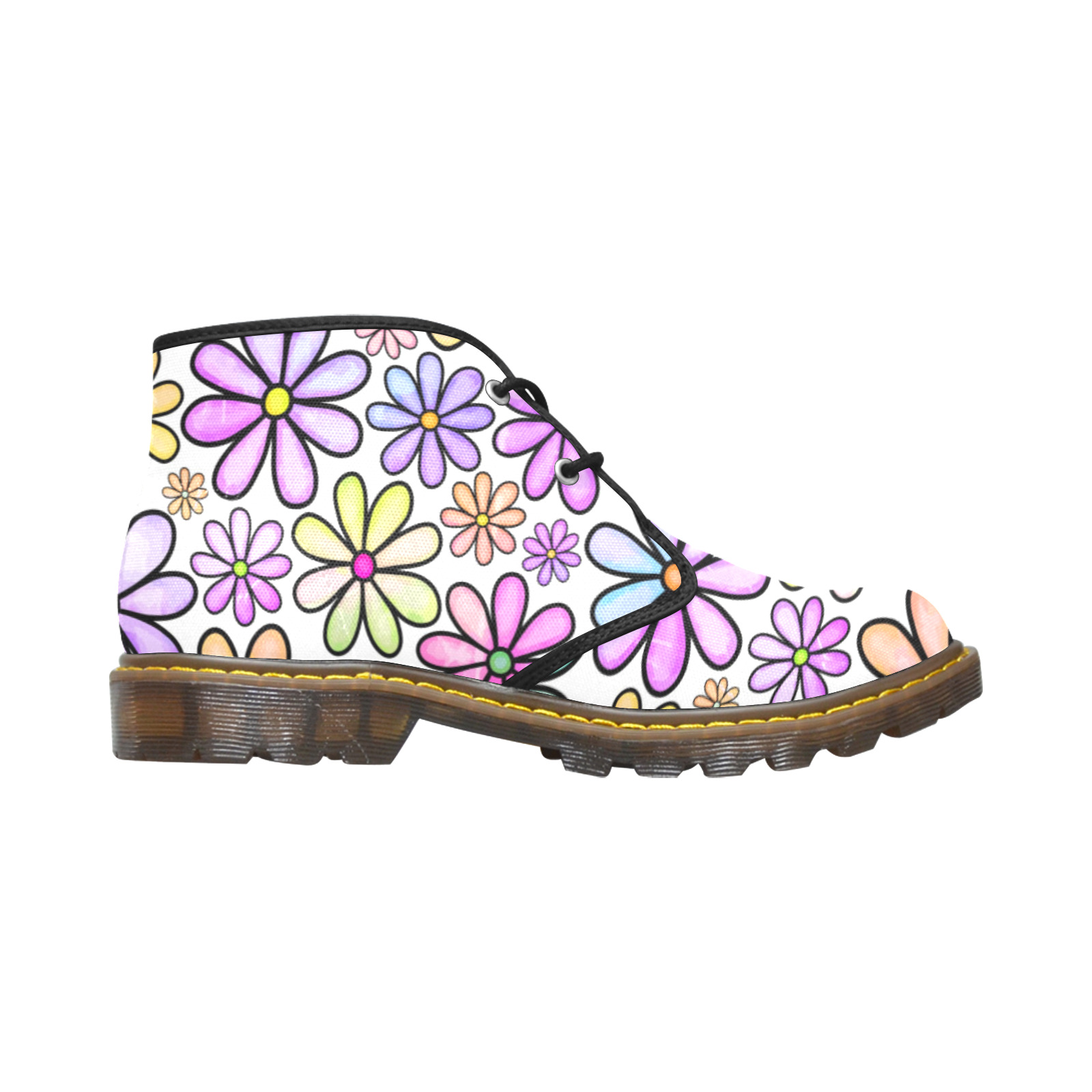 Watercolor Rainbow Doodle Daisy Flower Pattern Women's Canvas Chukka Boots (Model 2402-1)