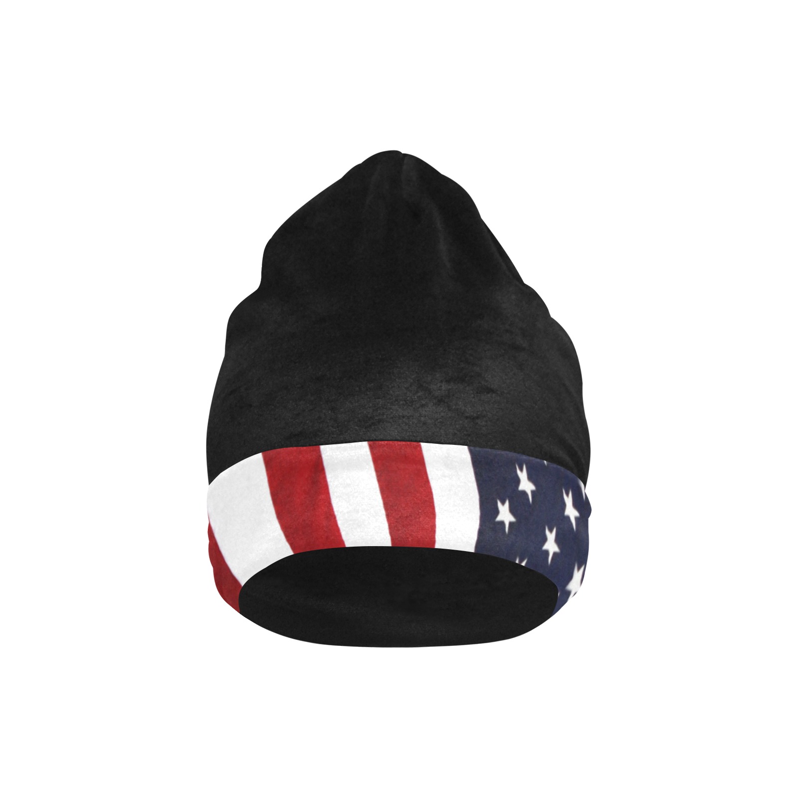 Patriotic USA Flag / Black All Over Print Beanie for Adults