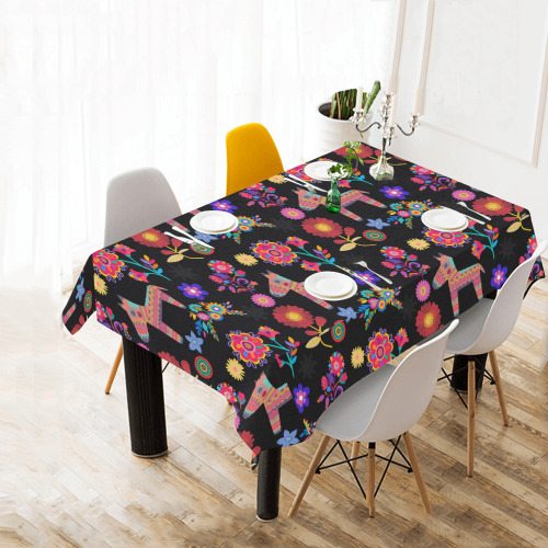 Alpaca Pinata and Flowers Cotton Linen Tablecloth 60" x 90"