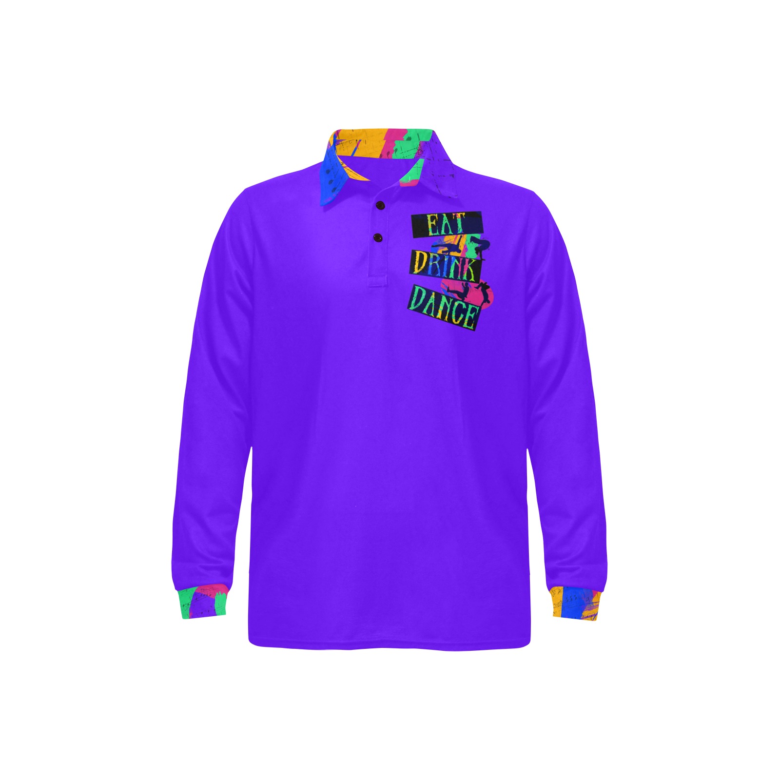 Eat Drink Dance Breakdancing Purple Men's Long Sleeve Polo Shirt (Model T73)