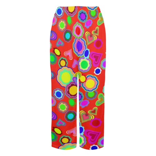 Groovy Hearts and Flowers Red Women's Pajama Trousers without Pockets