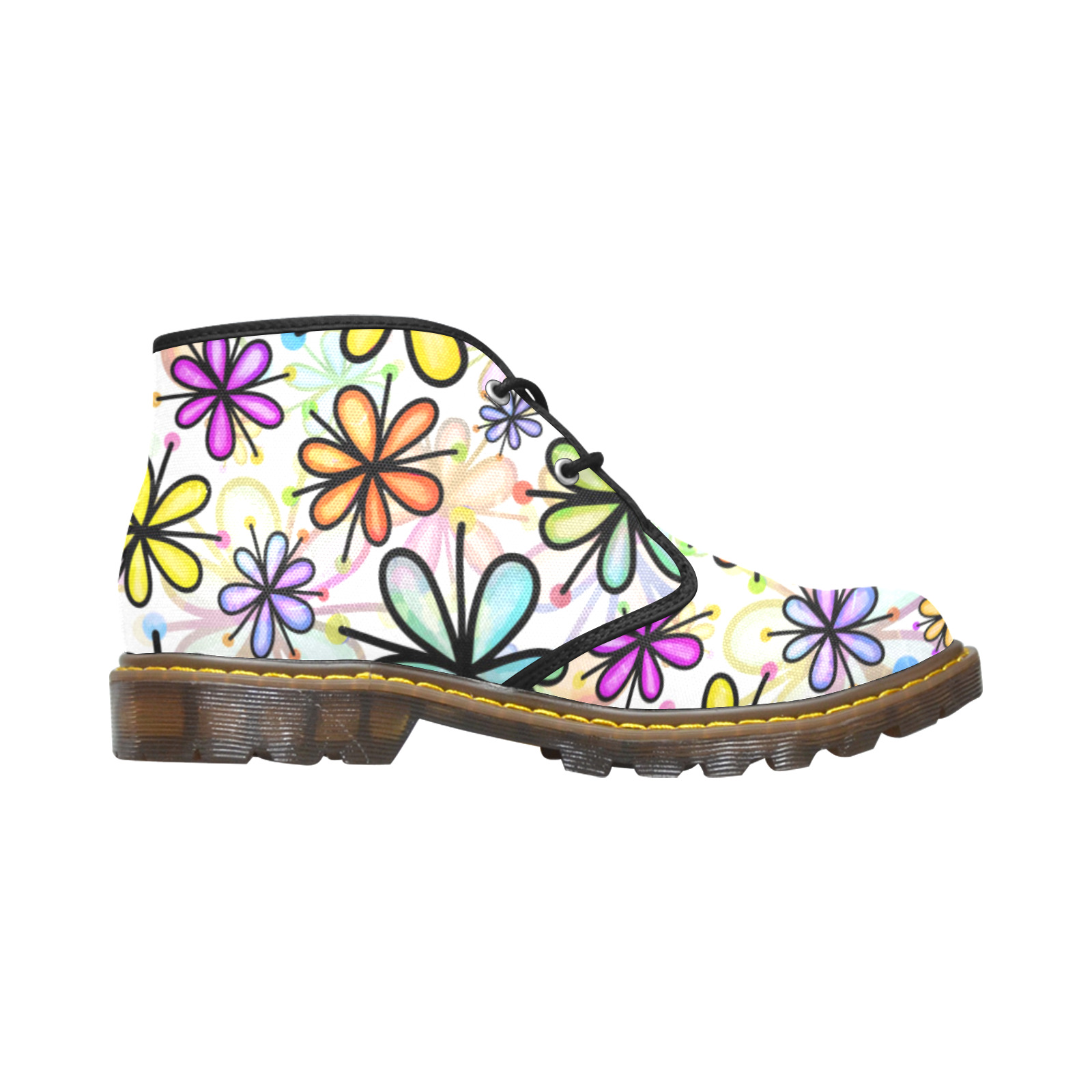 Watercolor Rainbow Doodle Daisy Flower Pattern Women's Canvas Chukka Boots (Model 2402-1)