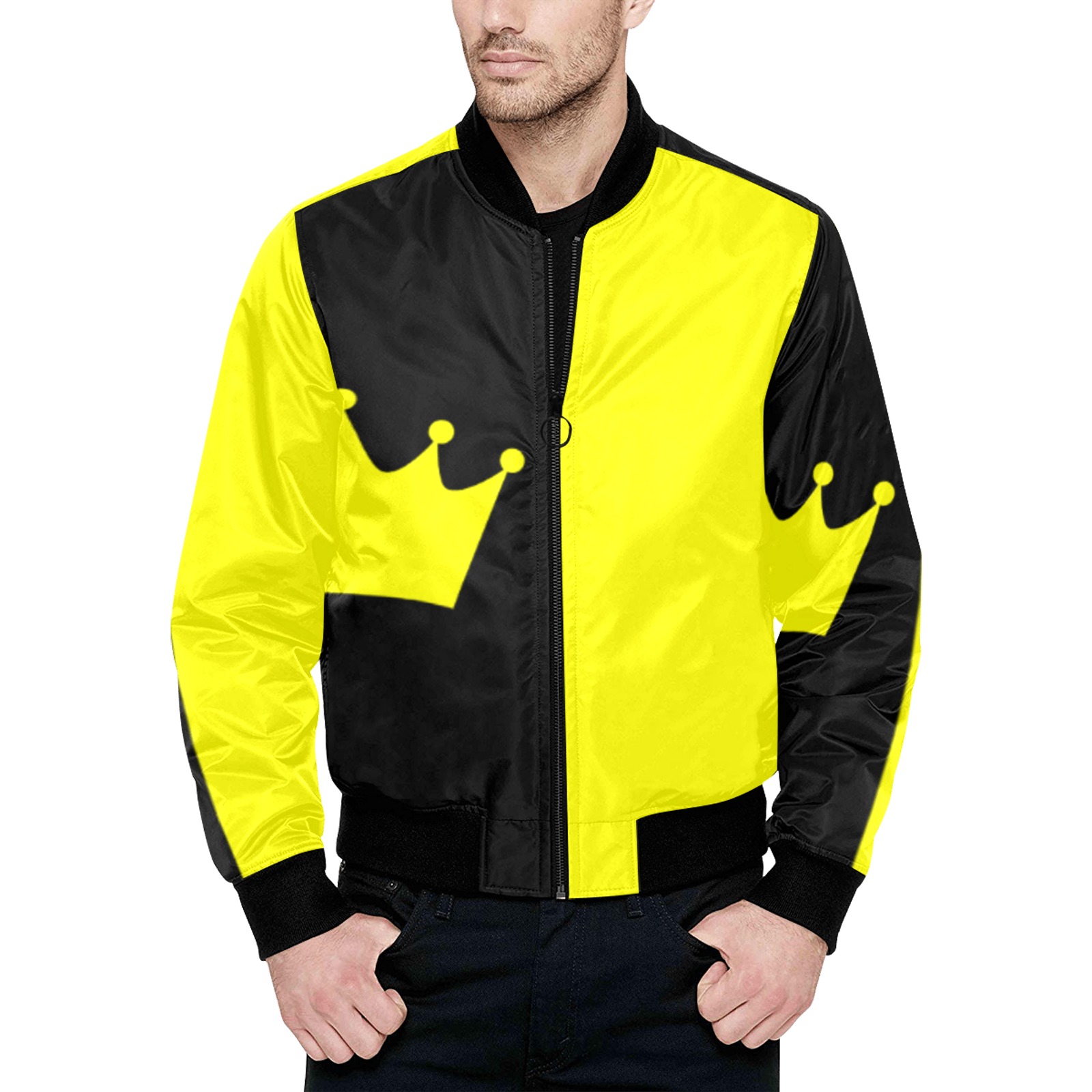 yellowcrown2 All Over Print Quilted Bomber Jacket for Men (Model H33)