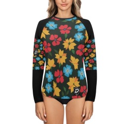 DIONIO Clothing - Women's Long Sleeve Shirt (Flowers 1 Black) Women's Long Sleeve Swim Shirt (Model S39)