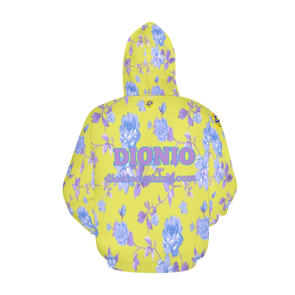 DIONIO Clothing - Ladies' Yellow & Lavender Flower Hoodie All Over Print Hoodie for Women (USA Size) (Model H13)