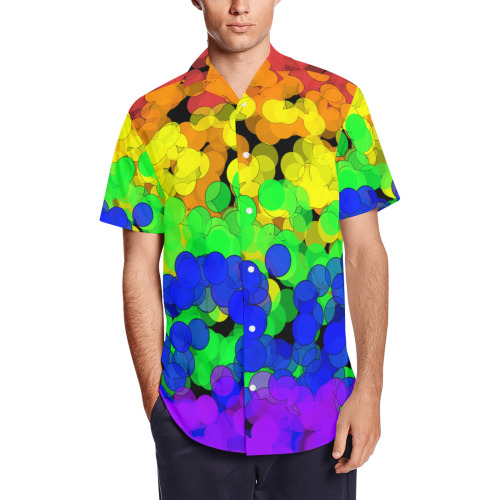 Gay Pride Bokeh Men's Short Sleeve Shirt with Lapel Collar (Model T54)