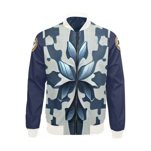 dark blue and white pattern dark blue sleeves All Over Print Bomber Jacket for Men (Model H19)