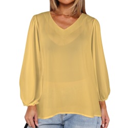 Daffodil Women's Loose V-Neck Long Puff Sleeve Top (Model H70)