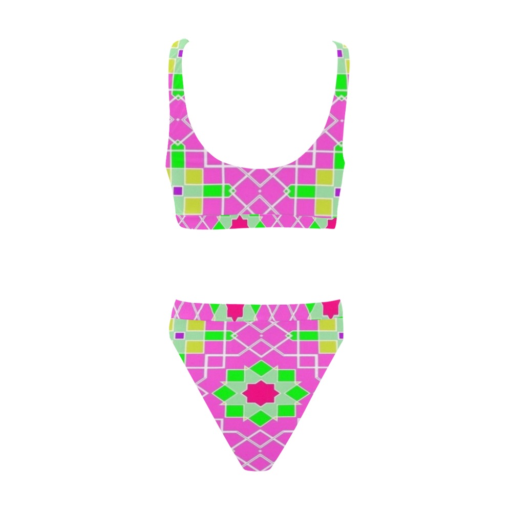 Waterbug Gym Fit Pattern 017 Sport Top & High-Waisted Bikini Swimsuit (Model S07)