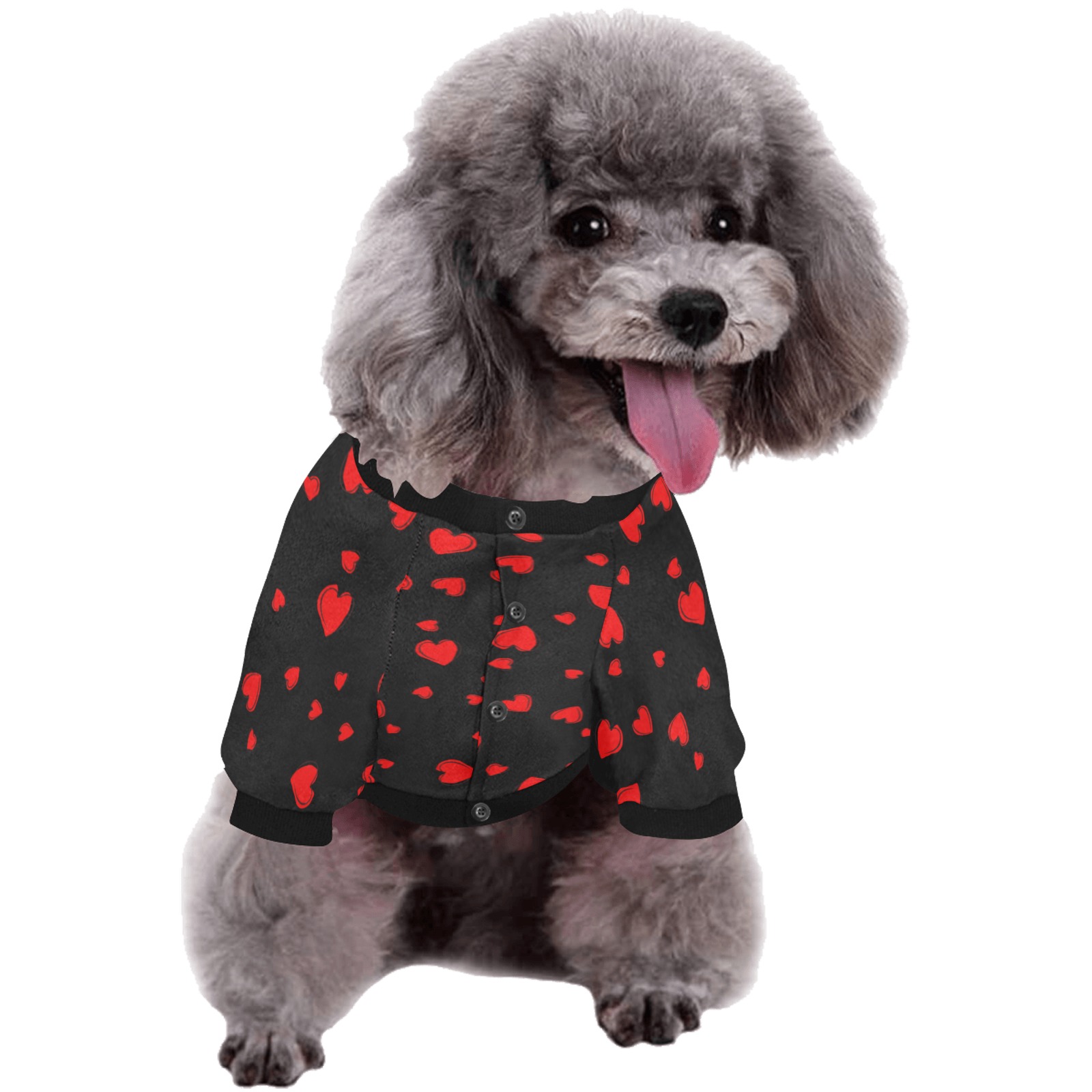 Red Hearts Floating on Black Pet Dog Round Neck Shirt