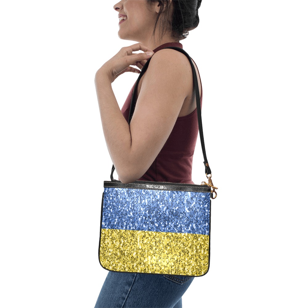 Blue yellow Ukraine flag glitter faux sparkles Small Shoulder Bag (Model 1710)