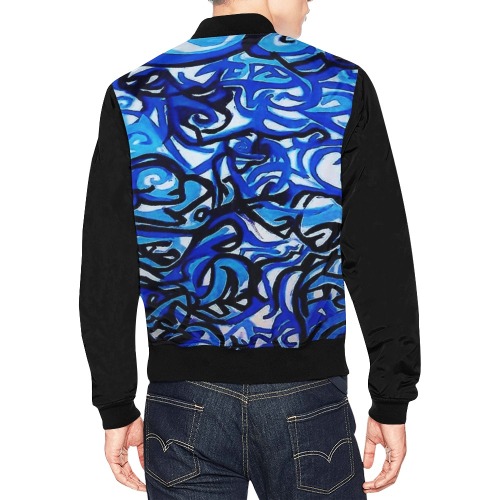Blue Abstract Graffiti Clothing Line All Over Print Bomber Jacket for Men (Model H19)