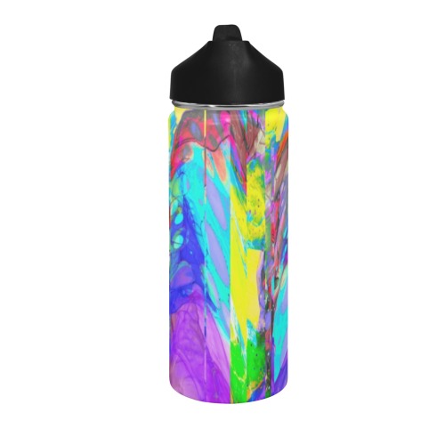 Psychedelic vibrant summer Insulated Water Bottle with Straw Lid (18 oz)