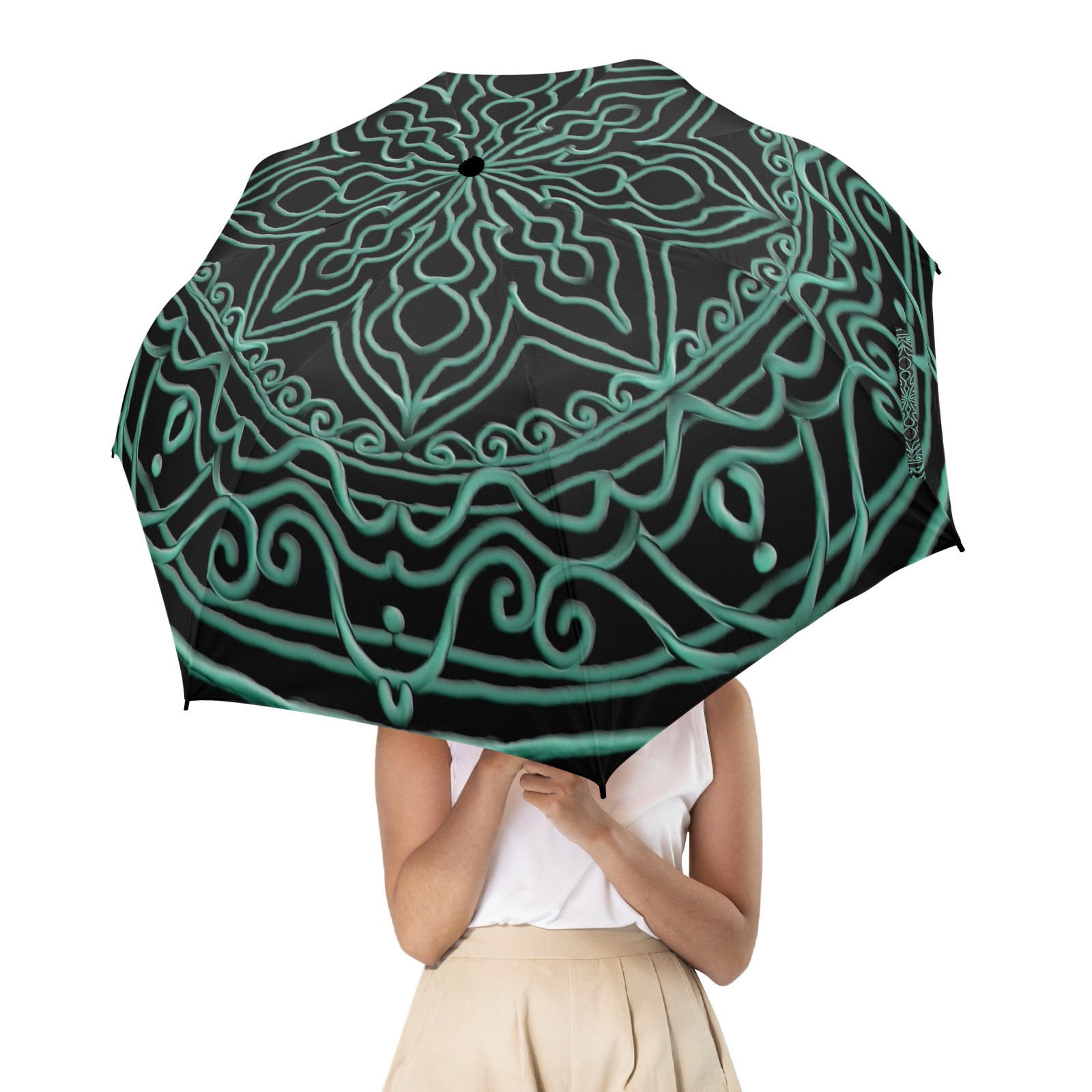 mandala 3D-10 vert Semi-Automatic Foldable Umbrella (Model U12)