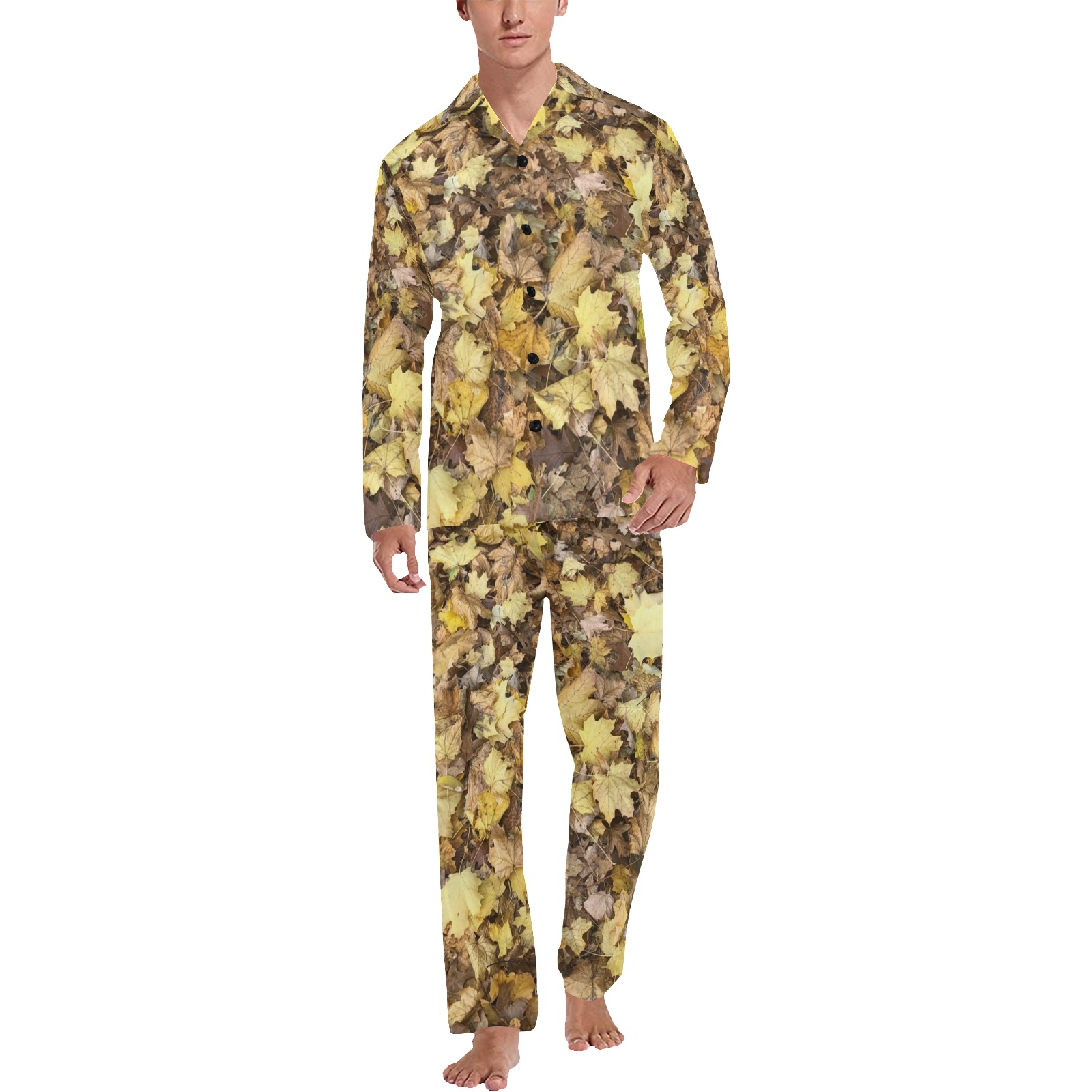 Autumn yellow leaves Men's V-Neck Long Pajama Set