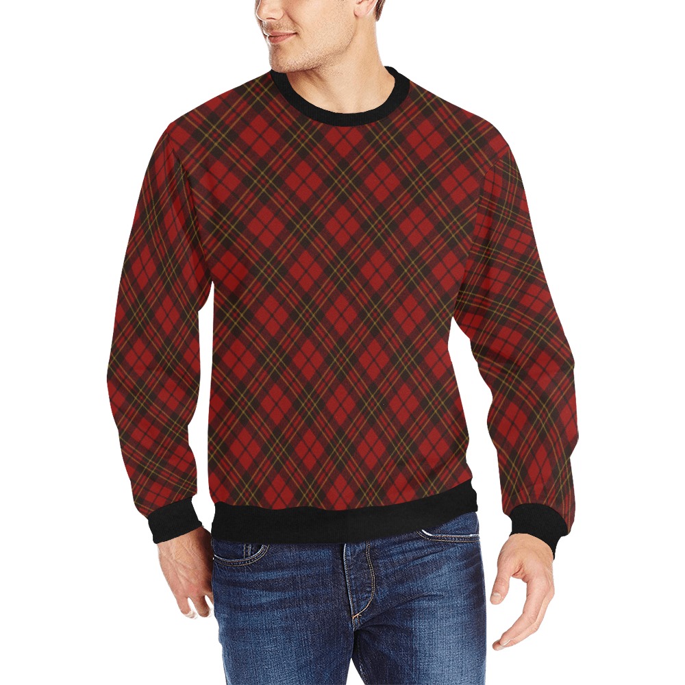 Red tartan plaid winter Christmas pattern holidays Men's Rib Cuff Crew Neck Sweatshirt (Model H34)