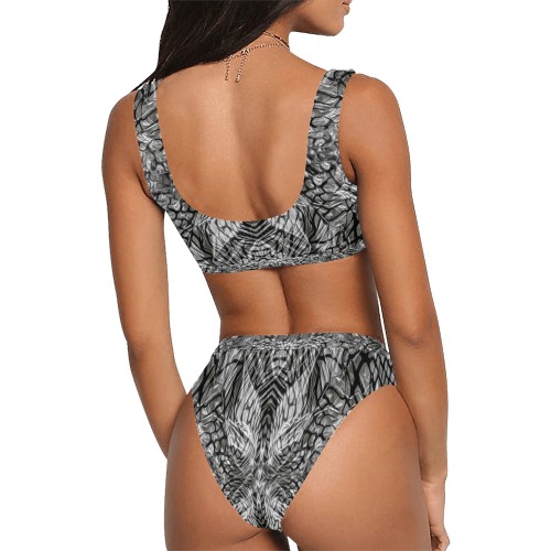 Wired silver strips Sport Top & High-Waisted Bikini Swimsuit (Model S07)