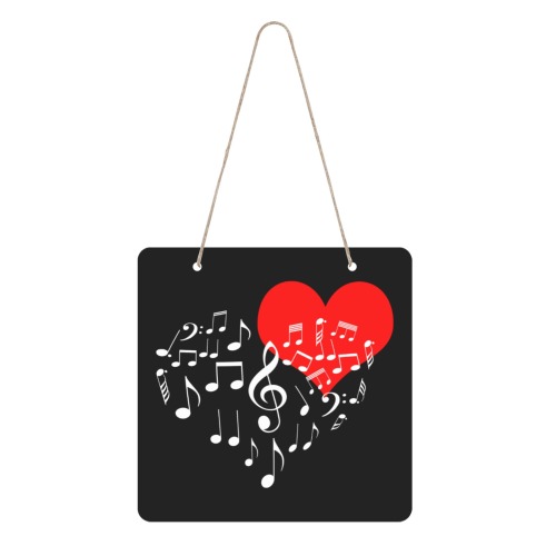 Singing Heart Red Note Music Love Romantic White Square Wood Door Hanging Sign