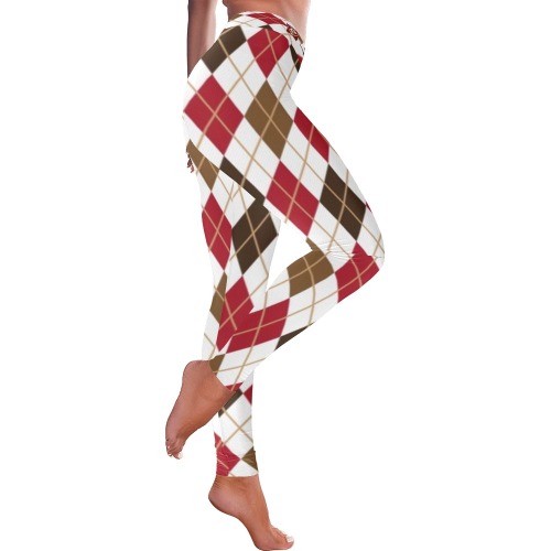 DIONIO Clothing - Ladies' Argyle Red,Green & White Leggings (Red D-Shield Logo) Women's Low Rise Leggings (Invisible Stitch) (Model L05)