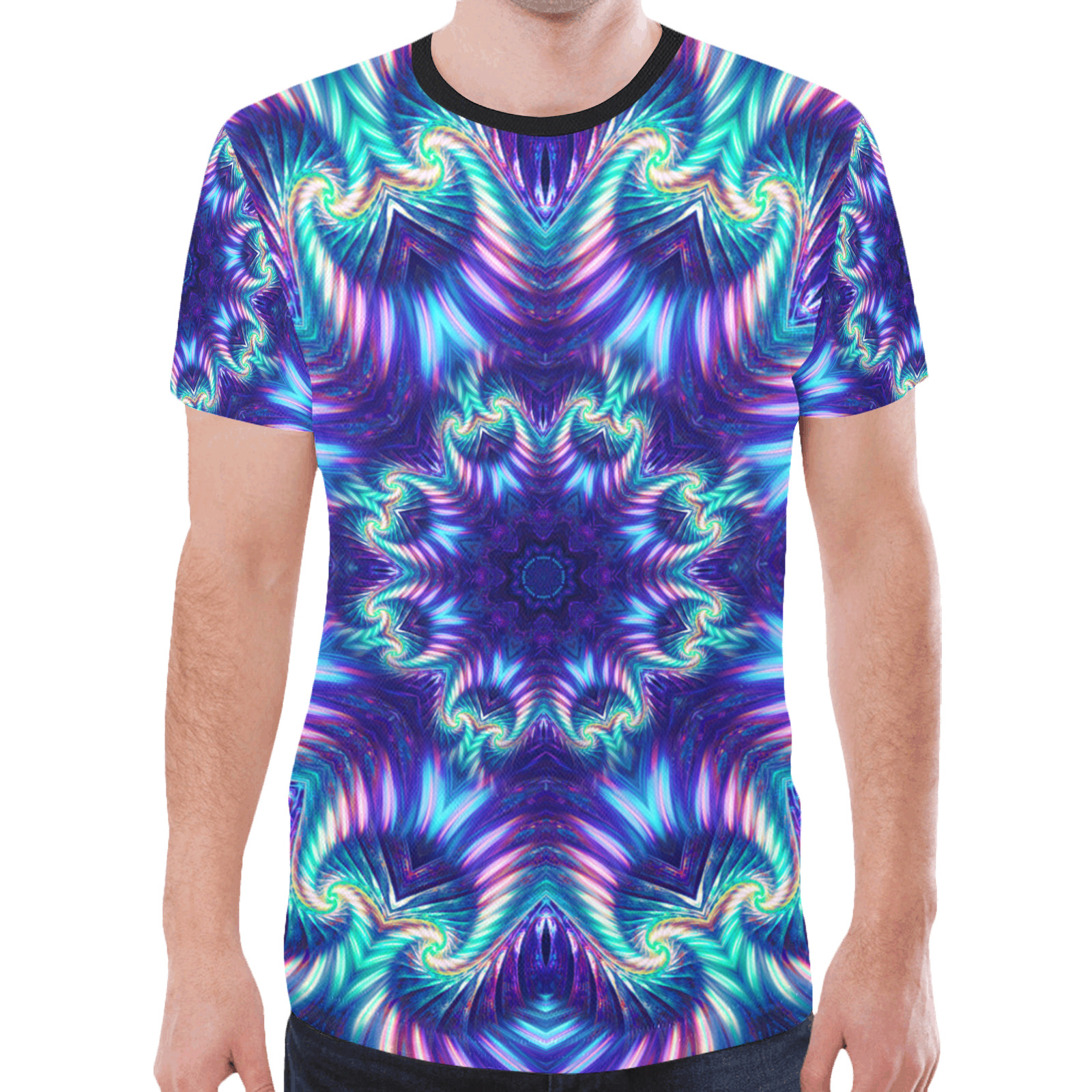 Rainbow Psychedelic Fractal mandala New All Over Print T-shirt for Men (Model T45)