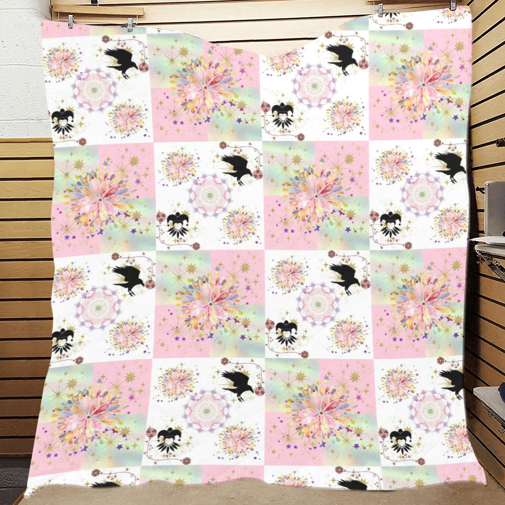 Secret Garden With Harlequin and Crow Patch Artwork Quilt 70"x80"