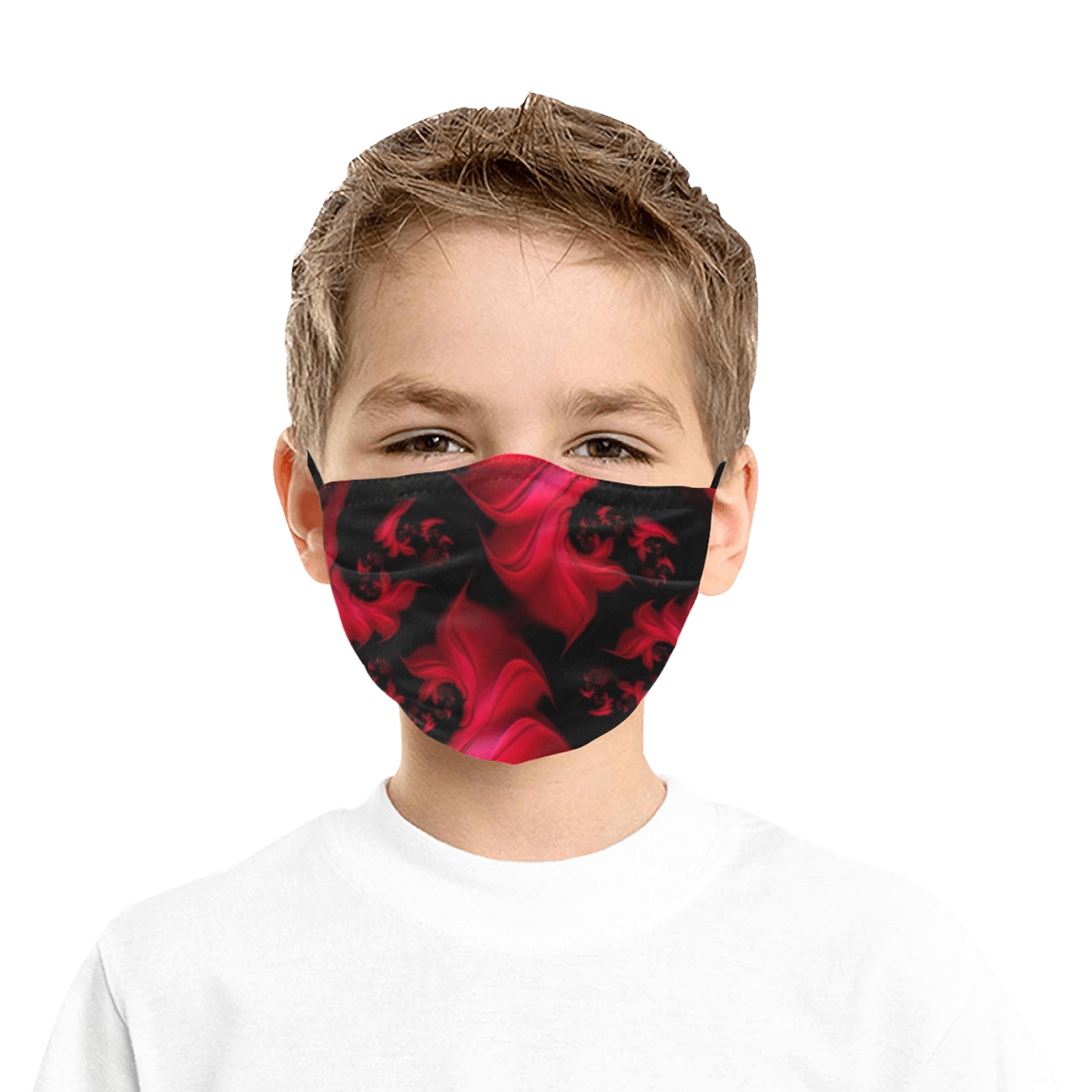 Black and Red Fiery Whirlpools Fractal Abstract Pleated Mouth Mask for Kids (Model M08)