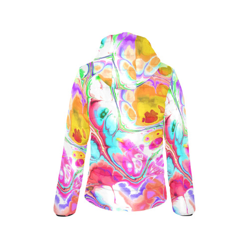 Funky Marble Acrylic Cellular Flowing Liquid Art Women's Padded Hooded Jacket (Model H46)